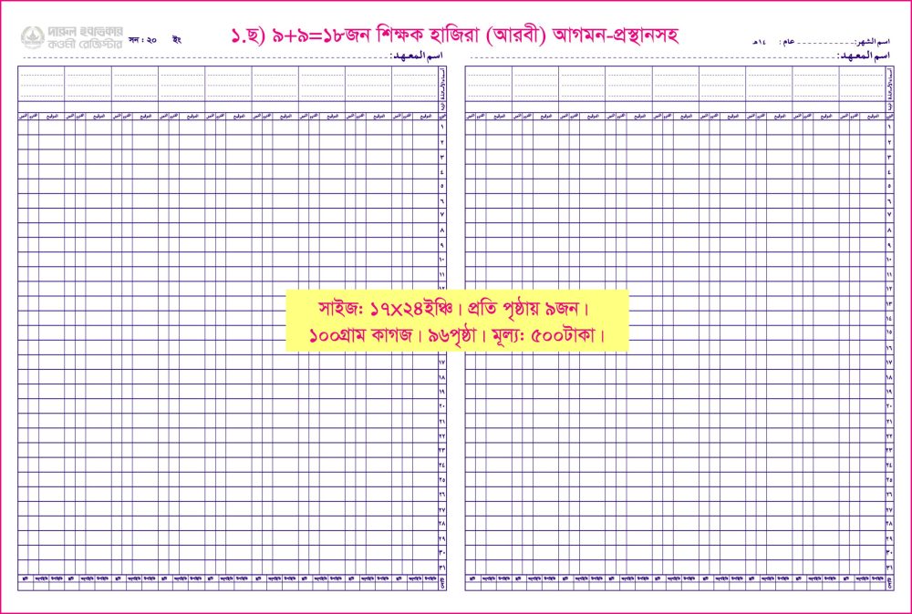 ১. ছ)১৮জন-শিক্ষক হাজিরা(আরবী)আগ/প্রস্থা