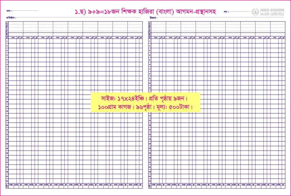 ১. ছ)১৮জন-শিক্ষক হাজিরা(বাংলা)আগ/প্রস্থা