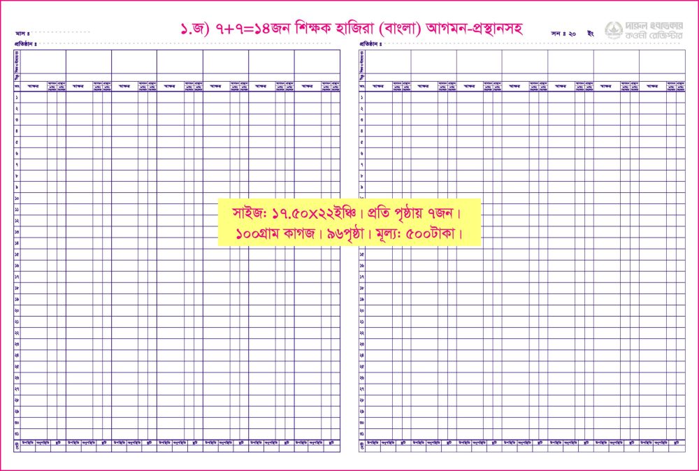 ১. জ)১৪জন-শিক্ষক হাজিরা(বাংলা)আগ/প্রস্থা
