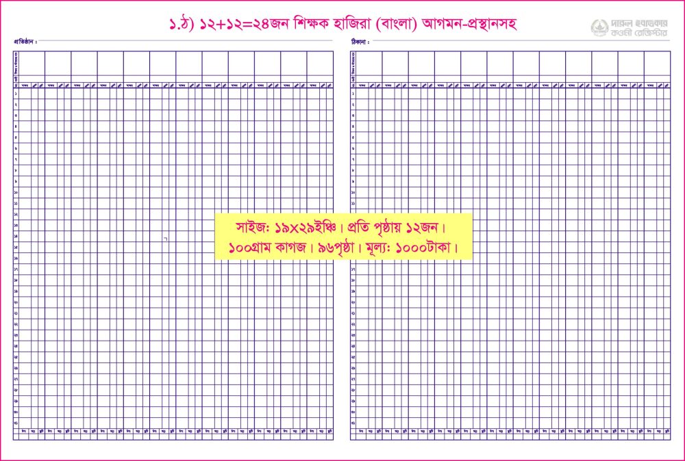 ১. ঠ)২৪জন শিক্ষক হাজিরা(বাংলা)আগমন/প্রস্থান