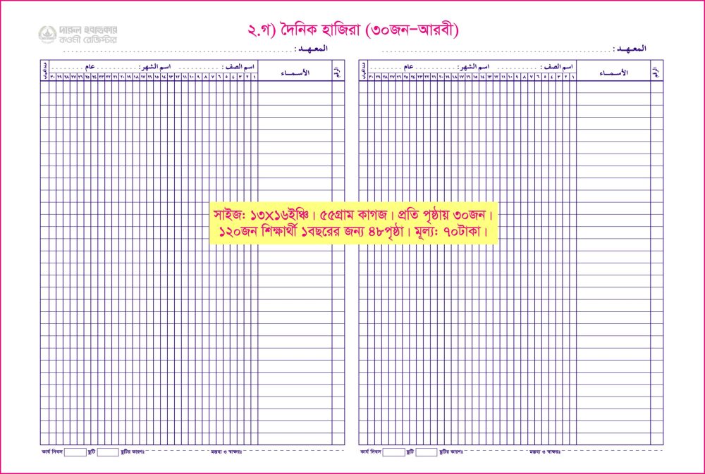 ২. গ) দৈনিক হাজিরা ২৫জন (বাংলা)