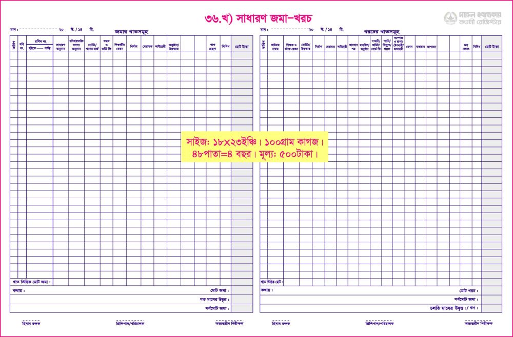 ৩৬. খ) সাধারণ জমা-খরচ