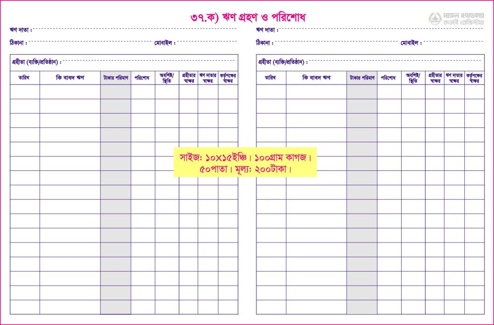 ৩৭. ক) ঋণ গ্রহণ ও পরিশোধ