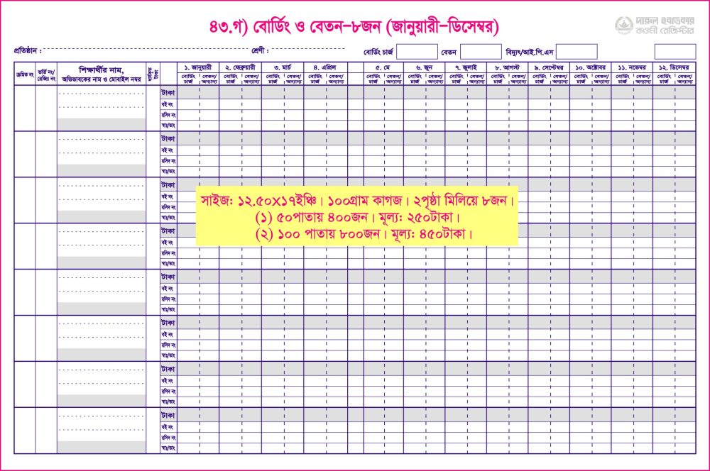 ৪৩. ঘ) বোর্ডিং+বেতন (১পৃ-৮জন) জানু