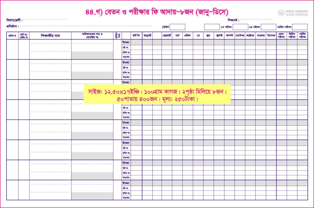 ৪৪, গ) শিক্ষার্থীর বেতন-ফী আদায় (১পৃ-১জন) জানু