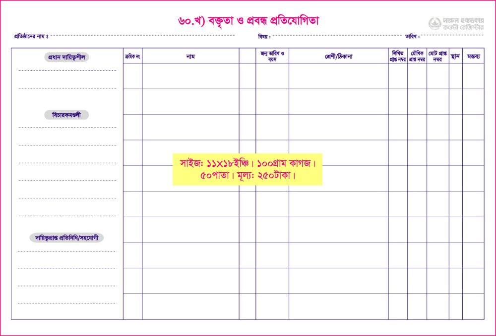 ৬০. খ) বক্তৃতা ও প্রবন্ধ প্রতিযোগিতা