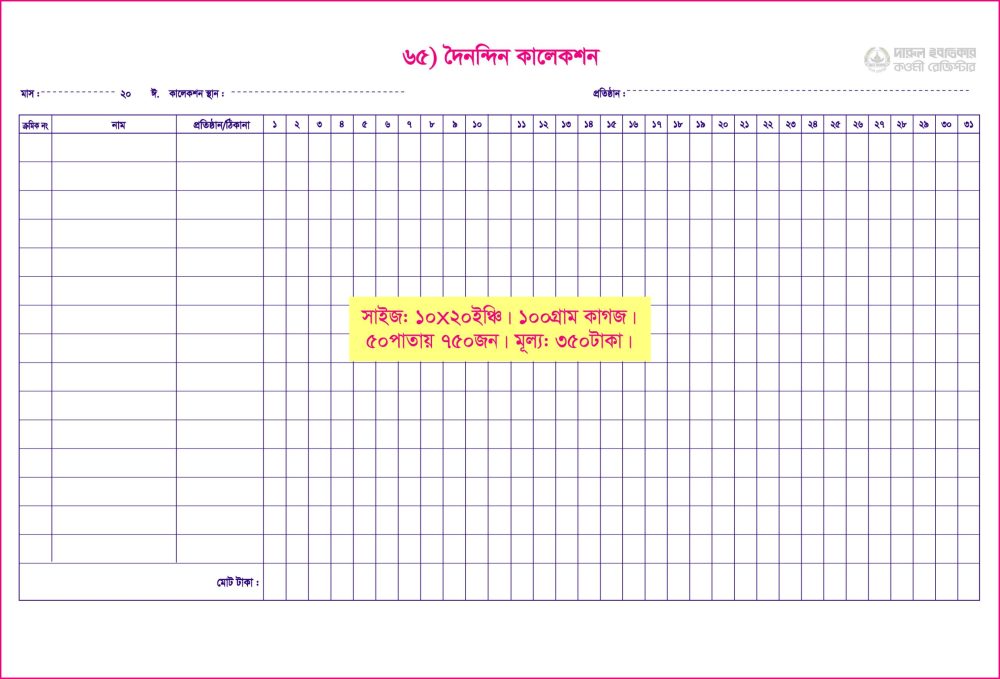 ৬৫. দৈনন্দিন কালেকশন