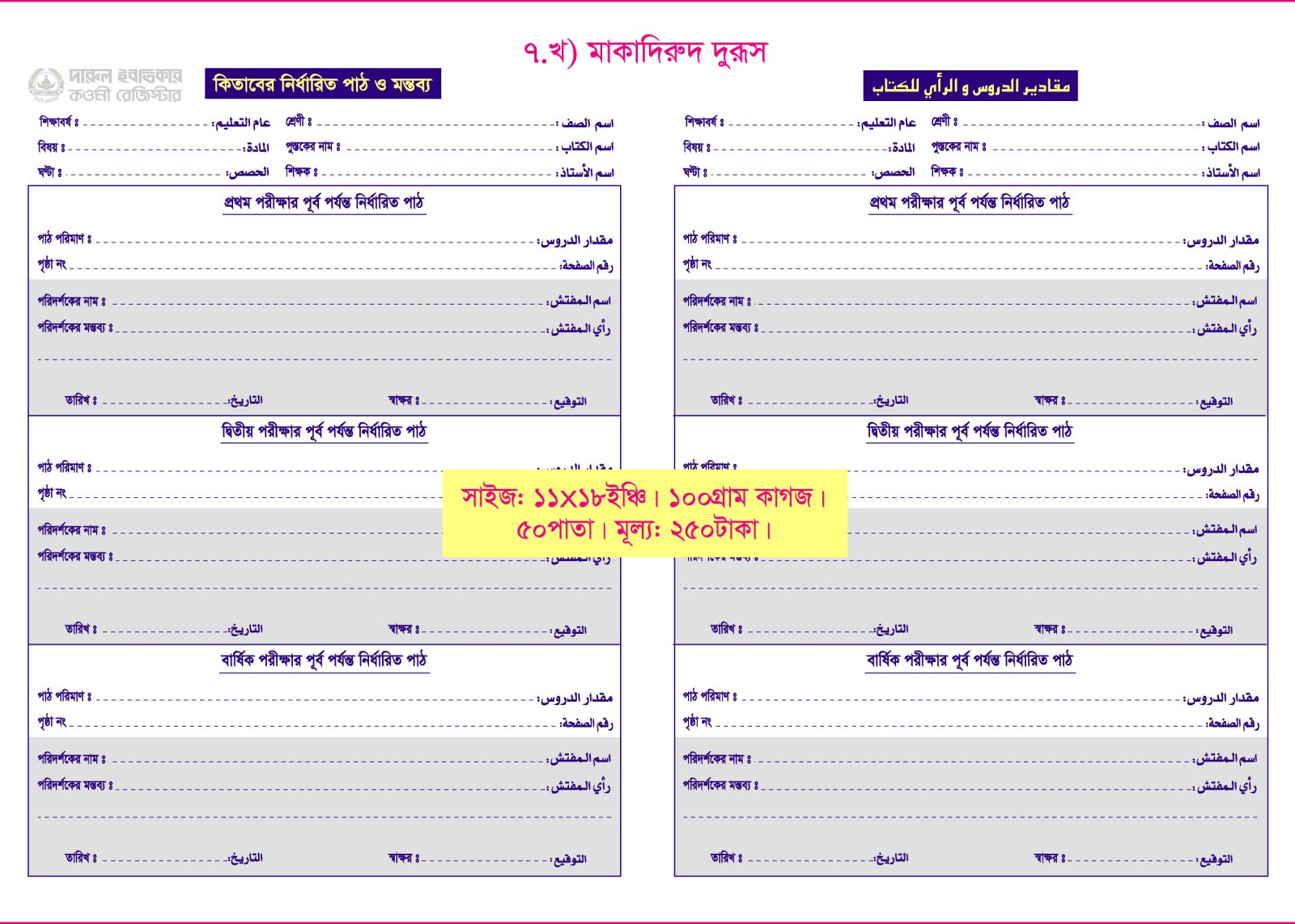 ৭. খ) মাক্বাদীরুদ দুরূস