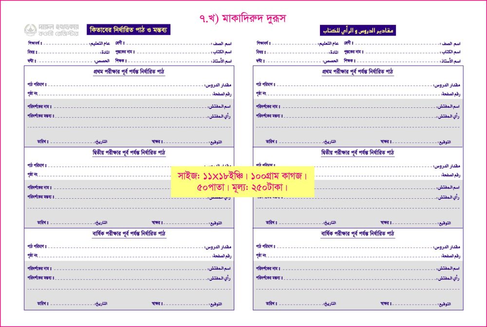 ৭. খ) মাক্বাদীরুদ দুরূস